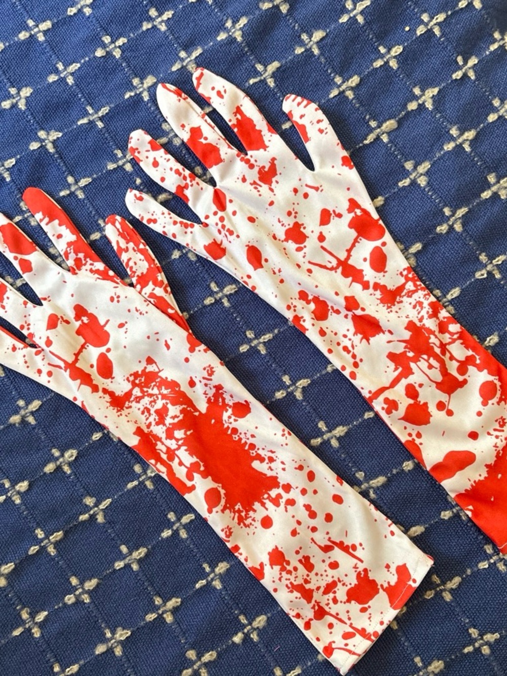 Blood Splatter Long Party Gloves - White and Red
